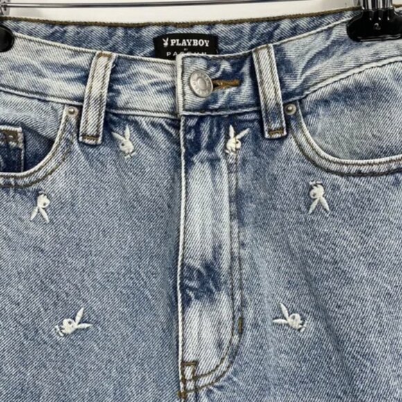 Playboy x Pacsun Raining Bunnies Sz 27 90’s Boyfriend Drop Hem Jeans 100% Cotton - Picture 4 of 8